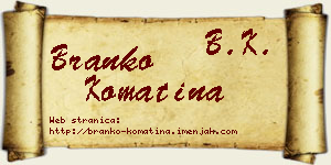 Branko Komatina vizit kartica